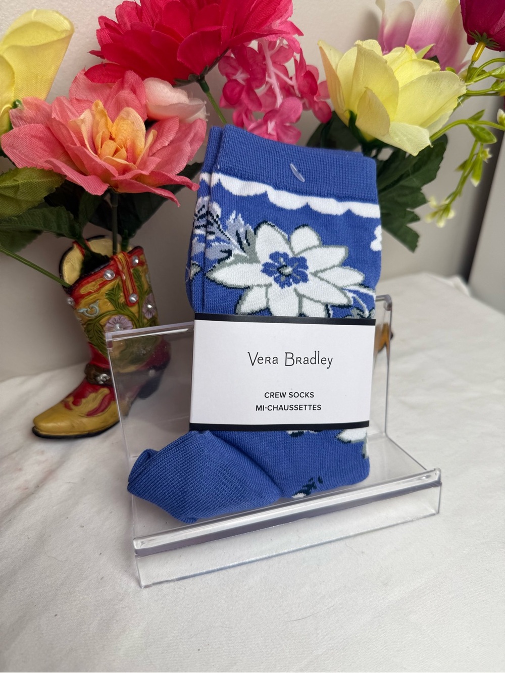 NWT Vera Bradley Sweet Garden Blue Crew Socks